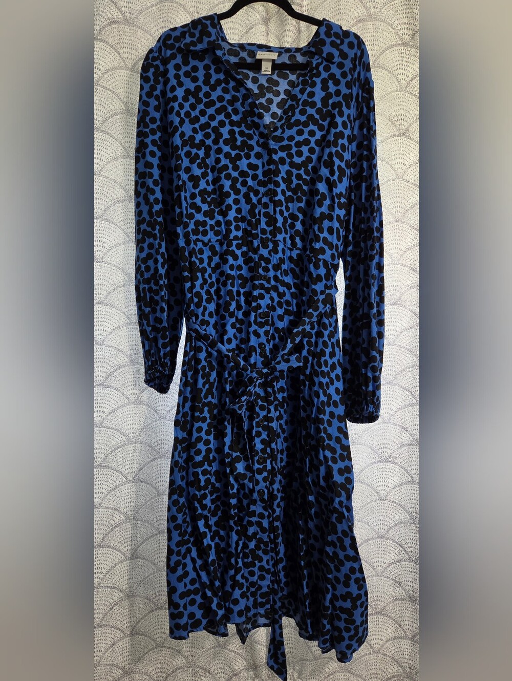 Ava & Viv 3x Blue and Black Polka Dot Long Sleeve Dress